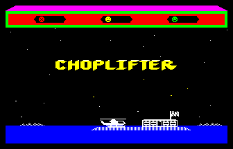 Écran-titre Choplifter et bâtiment