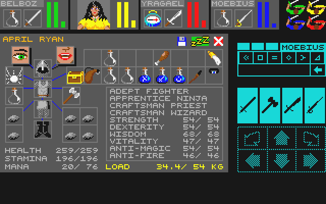Viewing a characters statistics and skil