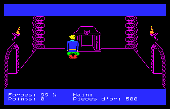 Aventurier accroupi près d'une porte