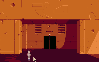 Outside a futuristic bui