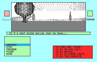 Paysage préhistorique avec menus actions